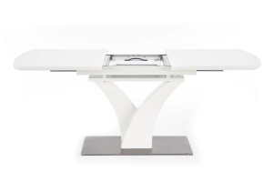 MASA DINING EXTENSIBILA PALERMO, ALB MAT/CROM, 140/180 CM, DIN STICLA, MDF SI METAL, STIL MODERN - Img 5