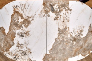 MASA DINING EXTENSIBILA ROBINSON, CU EFECT DE MARMURA BEJ/CAPPUCCINO/NEGRU, 160/200 CM, DIN CERAMICA, MDF SI METAL, STIL MODERN - Img 8