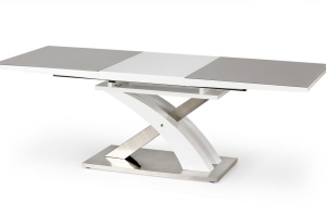 MASA DINING EXTENSIBILA SANDOR 2, GRI/ALB/CROM, 160/220 CM, DIN STICLA, MDF SI METAL, STIL MODERN - Img 2