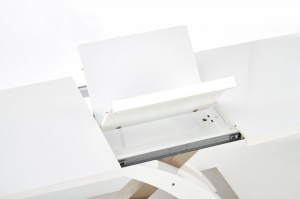 MASA DINING EXTENSIBILA SANDOR, ALB/CROM, 160/220 CM, BLAT DIN MDF SI PICIOARE DIN METAL, STIL MODERN - Img 5