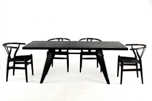 MASA DINING JOSEF 190, NEAGRA, DIN LEMN MASIV SI METAL, STIL INDUSTRIAL, B2 - Img 3