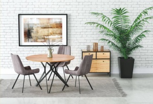 MASA DINING PIXEL 2, STEJAR AURIU/NEGRU, 120 CM, BLAT DIN MDF SI PICIOARE DIN METAL, STIL VINTAGE - Img 1