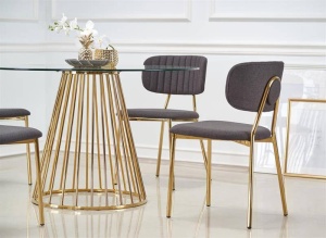 MASA DINING, TRANSPARENT/AURIU, 120 CM, BLAT DIN STICLA SI PICIOR DIN METAL, STIL MODERN - Img 5