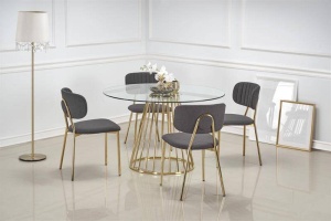 MASA DINING, TRANSPARENT/AURIU, 120 CM, BLAT DIN STICLA SI PICIOR DIN METAL, STIL MODERN - Img 8