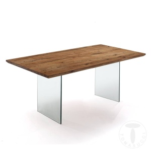 MASA ELEGANTA DE BIROU 180CM, FLOAT, COD 2492, STIL MODERN, REALIZATA DIN STICLA SI LEMN MASIV - Img 2