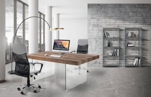MASA ELEGANTA DE BIROU 200CM, WAVER EVOLUTION, COD 4249, STIL MODERN, REALIZATA DIN STICLA SI MDF - Img 5