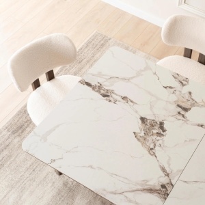 MASA EXTENSIBILA 160-200CM, ARTIM MEBLE, REALIZATA DIN METAL, LEMN SI MDF, MARMURA, CULOARE ALB/NUC, STIL MODERN - Img 8