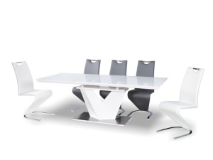 MASA EXTENSIBILA ALARAS III, ALB/CROM, 160/220 CM, DIN STICLA SECURIZATA, MDF SI METAL, STIL MODERN - Img 7