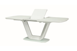 MASA EXTENSIBILA ARMANI, ALB MAT, 140/200 CM, DIN STICLA SECURIZATA, MDF SI METAL, STIL MODERN - Img 3