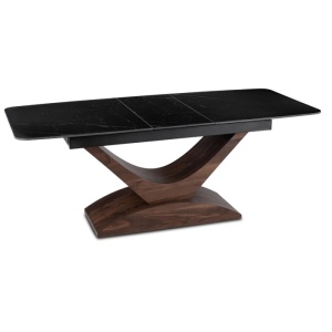 MASA EXTENSIBILA DOLCE, ARTIM MEBLE 160/200CM, BLAT DIN CERAMICA SI FURNIR, CULOARE MARMURA NEAGRA/NUC, STIL MODERN