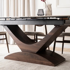 MASA EXTENSIBILA DOLCE, ARTIM MEBLE 160/200CM, BLAT DIN CERAMICA SI FURNIR, CULOARE MARMURA ALBA/NUC, STIL MODERN - Img 7