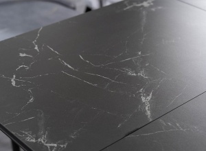 MASA EXTENSIBILA METROPOL, 120/180 CM, EFECT DE MARMURA NEAGRA/NEGRU MAT, DIN STICLA SECURIZATA, CERAMICA SI METAL, STIL MODERN - Img 6