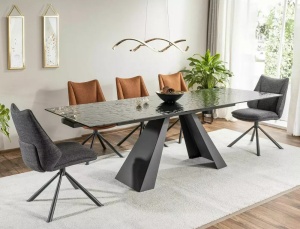 MASA EXTENSIBILA SALVADORE, 160/240 CM, EFECT DE STICLA TOPITA/NEGRU MAT, DIN STICLA SECURIZATA SI METAL, STIL MODERN - Img 1