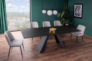 MASA EXTENSIBILA SALVADORE SAHARA, EFECT DE MARMURA/NEGRU, 160/240 CM, STICLA, CERAMICA ITALIANA SI METAL, STIL MODERN - Img 1