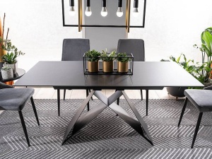 MASA EXTENSIBILA WESTIN SG, NEGRU MAT, 120/160 CM, BLAT DIN STICLA SECURIZATA SI PICIOARE DIN METAL, STIL MODERN - Img 1