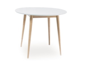 MASA LIVING/DINING LARSON, 90 CM, ALB/STEJAR, BLAT DIN MDF SI PICIOARE DIN LEMN, STIL MODERN - Img 2