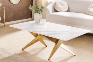 MASUTA DE CAFEA, ART LIVING 130CM, BLAT CERAMIC EFECT DE MARMURA ALBA SI PICIOARE METAL, ARTIM GROUP SELECTION