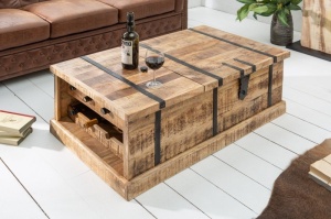 MASUTA DE CAFEA, CU MINIBAR, BODEGA 100CM, LEMN MASIV, COD 39814, STIL VINTAGE - Img 1