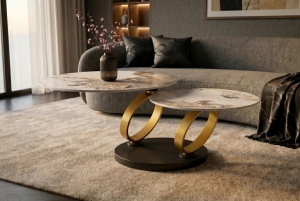 MASUTA DE CAFEA DEOSEBITA, RINGS 220CM, REALIZATA DIN CERAMICA SI METAL, CULOARE MARMURA/AURIU, INVICTA INTERIOR - Img 2