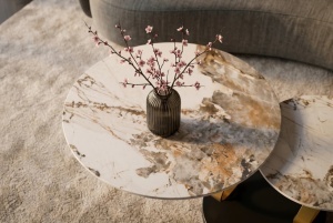 MASUTA DE CAFEA DEOSEBITA, RINGS 220CM, REALIZATA DIN CERAMICA SI METAL, CULOARE MARMURA/AURIU, INVICTA INTERIOR - Img 6