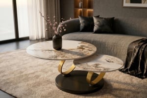 MASUTA DE CAFEA DEOSEBITA, RINGS 220CM, REALIZATA DIN CERAMICA SI METAL, CULOARE MARMURA/AURIU, INVICTA INTERIOR - Img 13