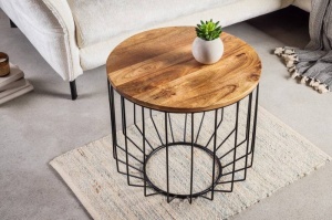MASUTA DE CAFEA, FACTORY 50CM, DIN LEMN MASIV SI METAL, DESIGN INDUSTRIAL
