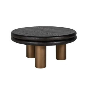 MASUTA DE CAFEA MACARON, 80 CM, NEGRU RUSTIC/MARO INCHIS, DIN STEJAR SI METAL, RICHMOND INTERIORS