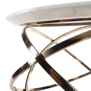 MASUTA DE CAFEA ORBIS, EFECT DE MARMURA ALBA/AURIU, 70 CM, BLAT DIN MARMURA SI PICIOARE DIN METAL, STIL MODERN, ATR - Img 3