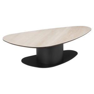 MASUTA DE CAFEA RITZ, 213123, CONFECTIONATA DIN METAL, MDF SI TRAVERTIN CERAMIC, BEJ/NEGRU, STIL MODERN