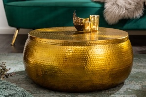MASUTA DECORATIVA 70CM, ORIENT, DIN METAL DE CULOARE AURIE, ASPECT INDUSTRIAL
