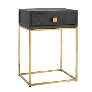 NOPTIERA BLACKBONE, NEGRU RUSTIC/AURIU, DIN FURNIR DE STEJAR SI METAL, RICHMOND INTERIORS