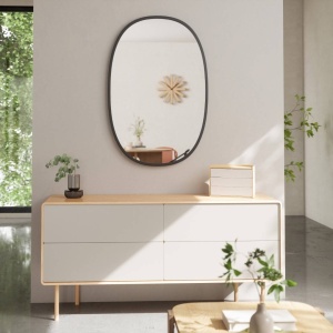 OGLINDA DE PERETE OVALA HUB, NEAGRA, 91X61 CM, RAMA DIN CAUCIUC, STIL MODERN, B2