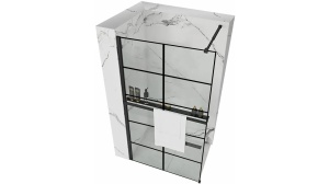 PARAVAN DE DUS REA BLER-1, CU RAFT SI CUIER, 80CM, NEGRU, DIN STICLA, CALITATE SUPERIOARA