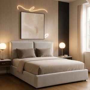 PAT 160X200CM, ARTIM MEBLE, CU SPATIU DE DEPOZITARE, REALIZAT DIN TEXTIL GRI, STIL MODERN