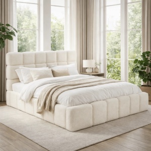 PAT 160X200CM, ARTIM MEBLE, CU SPATIU DE DEPOZITARE, REALIZAT DIN TEXTIL BOUCLE CREM, STIL MODERN - Img 4
