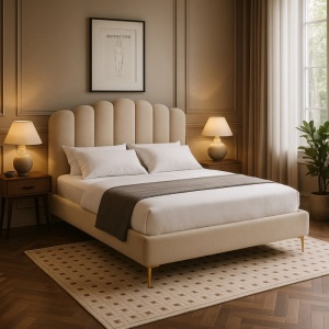 PAT 160X200CM, ARTIM MEBLE, REALIZAT DIN CATIFEA DE CULOARE CREM, STIL MODERN - Img 2