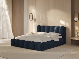 PAT TAPITAT LUPINE, 140X200, ALBASTRU ROYAL, SOMIERA RABATABILA, CU TAPITERIE DIN TEXTIL STRUCTURAT MOLYBDEN, MICADONI