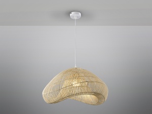 PENDUL SABAH, 55 CM, ALB/NATURAL, DIN METAL SI RATAN, STIL MODERN