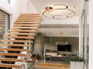 PLAFONIERA COLETTE, CU TELECOMANDA, 80 CM, AURIU ROSE/OPAL, DIN ALUMINIU SI SILICON, STIL MODERN