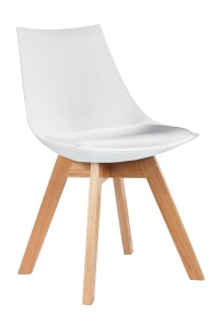 SCAUN ALB DIN PLASTIC CU PICIORE DE LEMN SLIM STIL MODERN B2