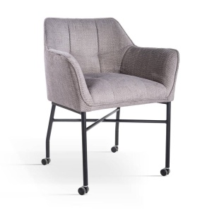 SCAUN CU ROTI BOSTON WHEELS, GRI/NEGRU, TAPITERIE DIN STOFA SI PICIOARE DIN METAL, STIL MODERN