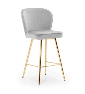SCAUN DE BAR AINE, 60 CM, GRI/AURIU, TAPITERIE DIN CATIFEA SI PICIOARE DIN METAL, STIL MODERN