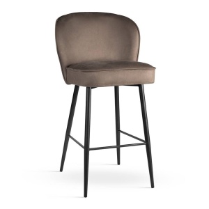SCAUN DE BAR AINE SUPREME, 70 CM, BEJ INCHIS/NEGRU, TAPITERIE DIN CATIFEA SI PICIOARE DIN METAL, STIL MODERN