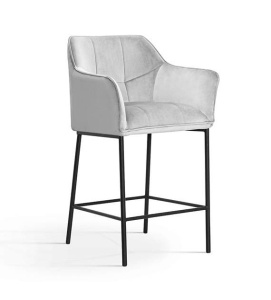 SCAUN DE BAR BOSTON, 60 CM, GRI/NEGRU, TAPITERIE DIN CATIFEA SI PICIOARE DIN METAL, STIL MODERN