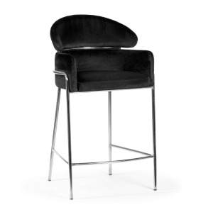 SCAUN DE BAR BREDA, 60 CM, NEGRU/CROM, TAPITERIE DIN CATIFEA SI PICIOARE DIN METAL, STIL MODERN, ATR - Img 1
