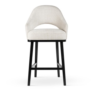 SCAUN DE BAR, GODA SUPREME WOOD M 60 CM, CREM/NEGRU, TAPITERIE DIN TEXTIL, SPUMA, ARCURI SI LEMN, STIL MODERN - Img 2