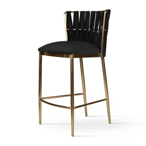 SCAUN DE BAR HORDIA, 60 CM, NEGRU/AURIU PERIAT, TAPITERIE DIN CATIFEA SI PICIOARE DIN METAL, STIL MODERN