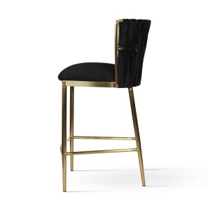SCAUN DE BAR HORDIA, 60 CM, NEGRU/AURIU PERIAT, TAPITERIE DIN CATIFEA SI PICIOARE DIN METAL, STIL MODERN - Img 3