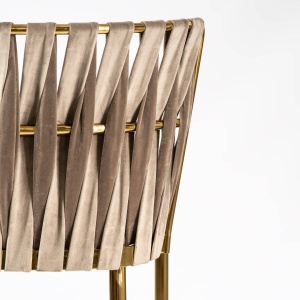 SCAUN DE BAR HORDIA, 70 CM, BEJ/AURIU, TAPITERIE DIN CATIFEA SI PICIOARE DIN METAL, STIL MODERN - Img 5