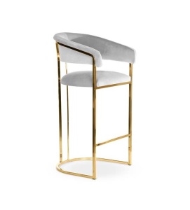 SCAUN DE BAR MARCILLE 2, 60 CM, GRI/AURIU, TAPITERIE DIN CATIFEA SI PICIOARE DIN METAL, STIL MODERN